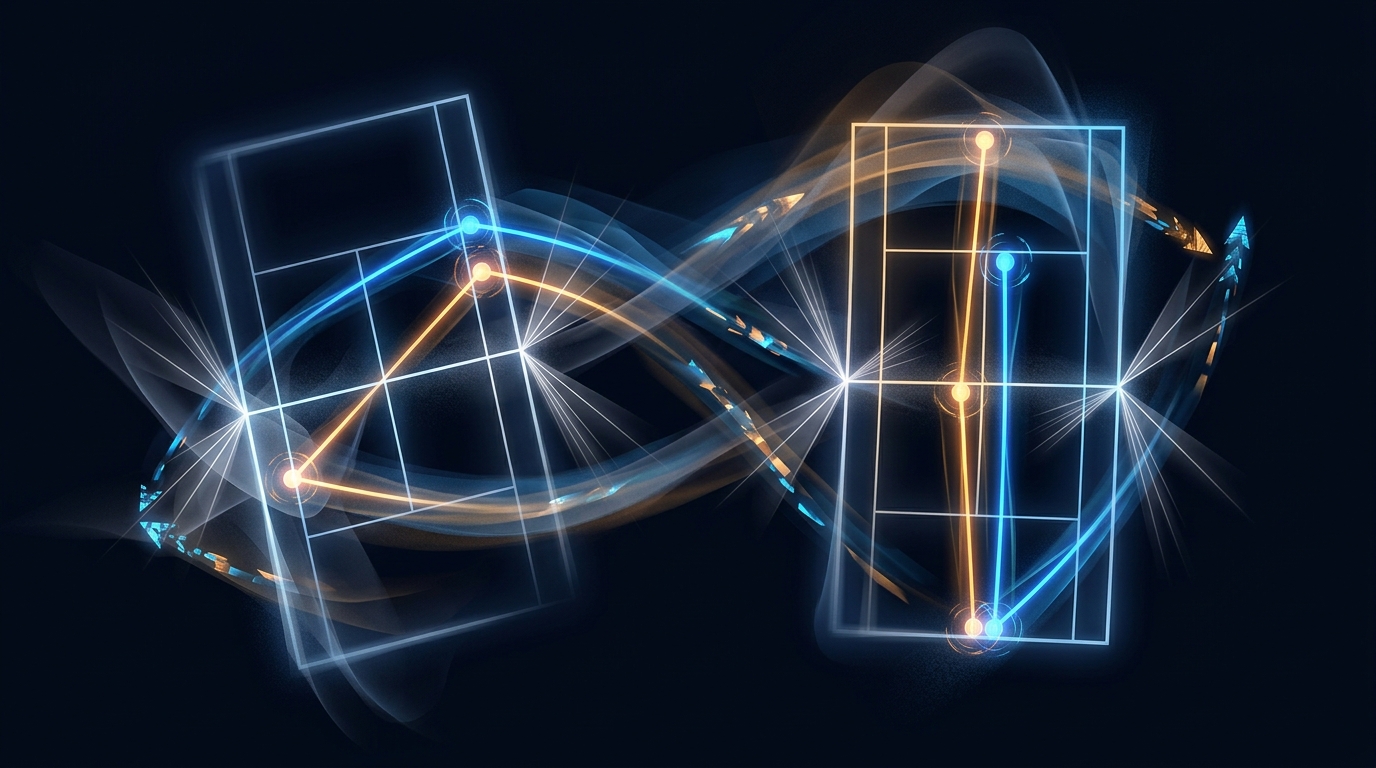 Abstract neon court diagram showing Australian formation and I-formation doubles player positioning