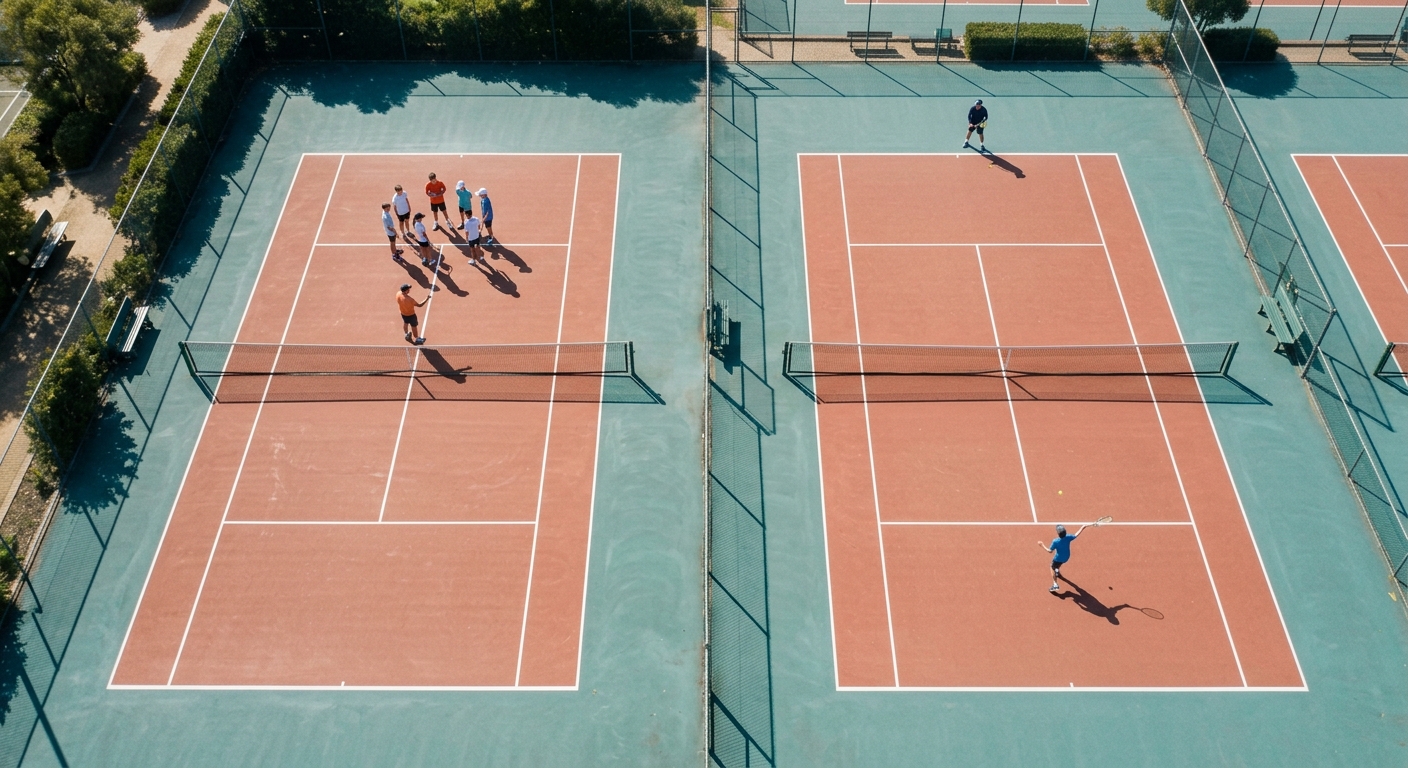 Aerial view of junior tennis training courts showing USTA junior development pathway